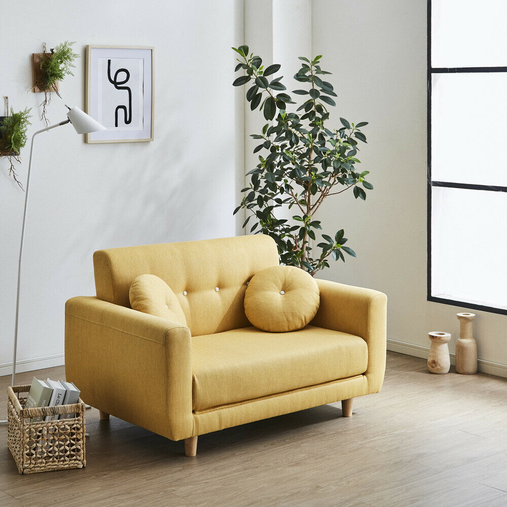 Sofa Bed - ソファ ソファーベッド 2人掛け コンパクトサイズ　折りたたみ式　 イエロー