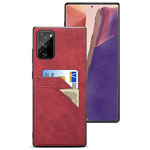 Galaxy Note 20 Ultra ケース 背面 2枚 カード収納 軽量 薄型 耐衝撃 PU TPU素材 スマホ 保護カバー(レッド) Galaxy Note20 Ultra