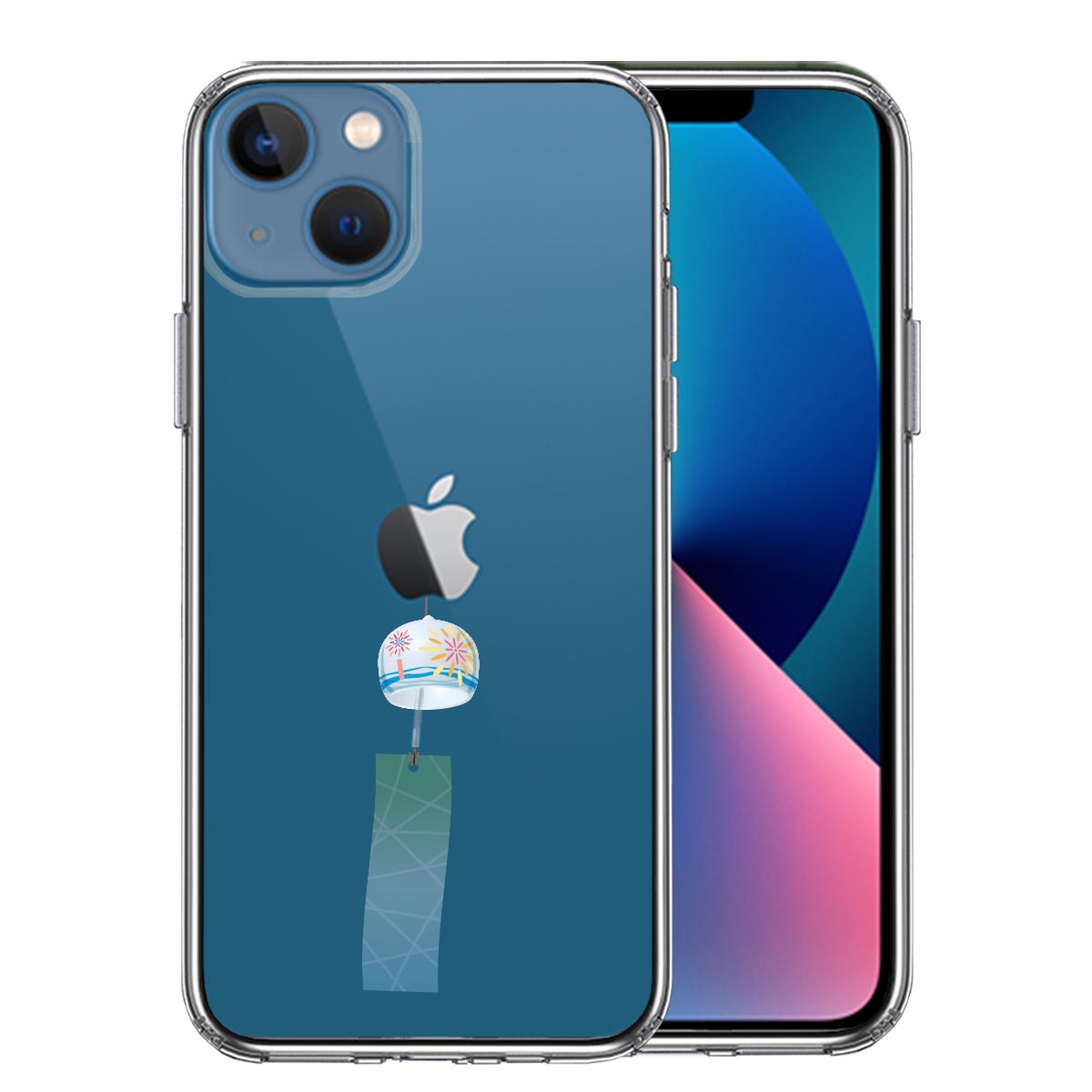 iPhone13mini 側面ソフト 背面ハード ハイブリッド クリア ケース 風鈴 江戸風鈴