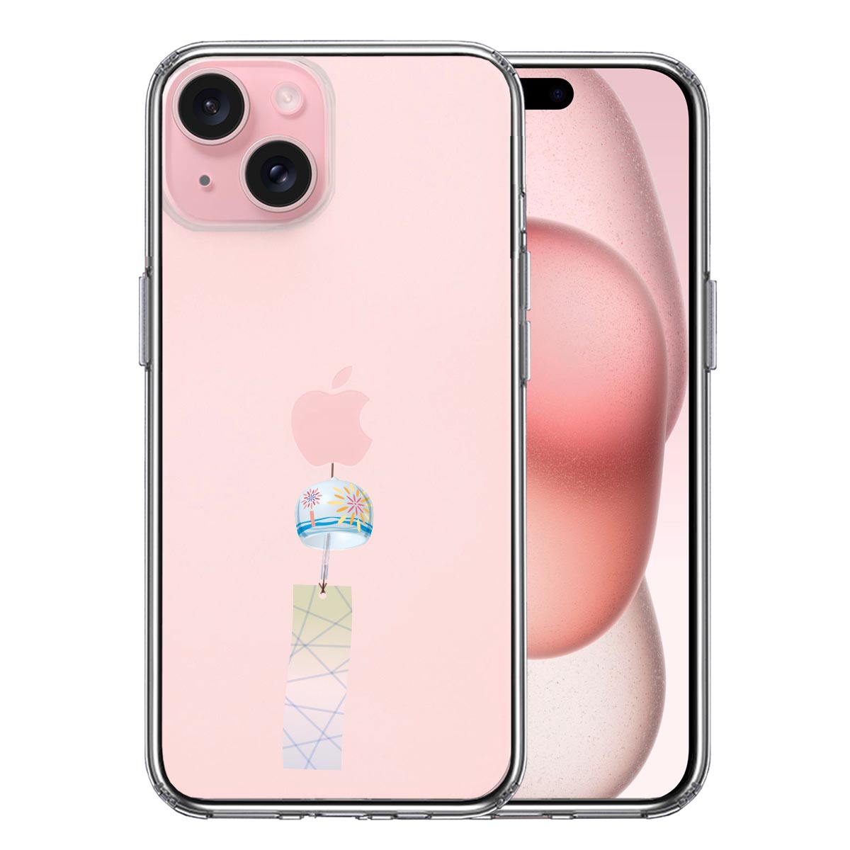 iPhone15 側面ソフト 背面ハード ハイブリッド クリア ケース 風鈴 江戸風鈴