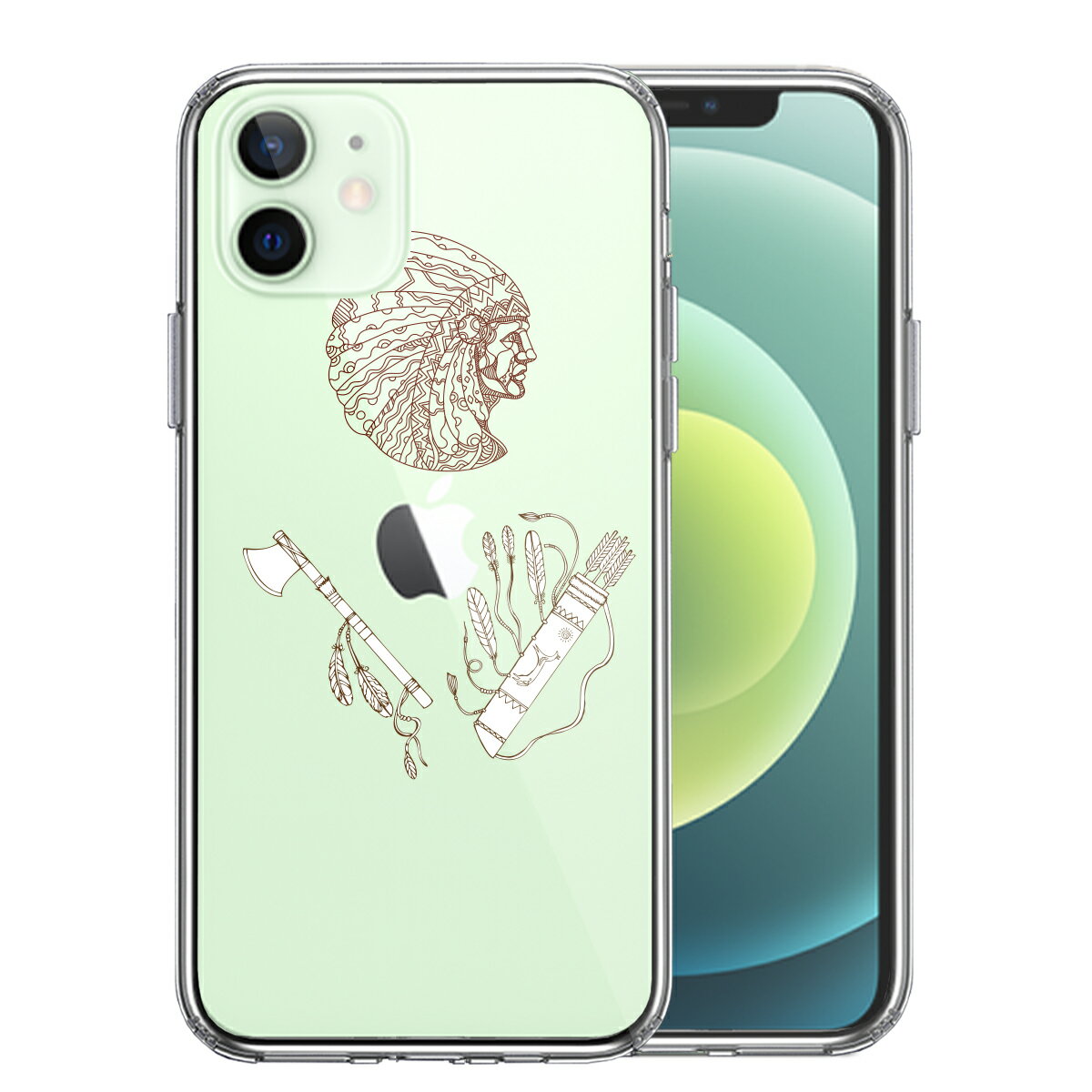 iPhone12mini 側面ソフト 背面ハード ハイブリッド クリア ケース ネイティブアメリカン