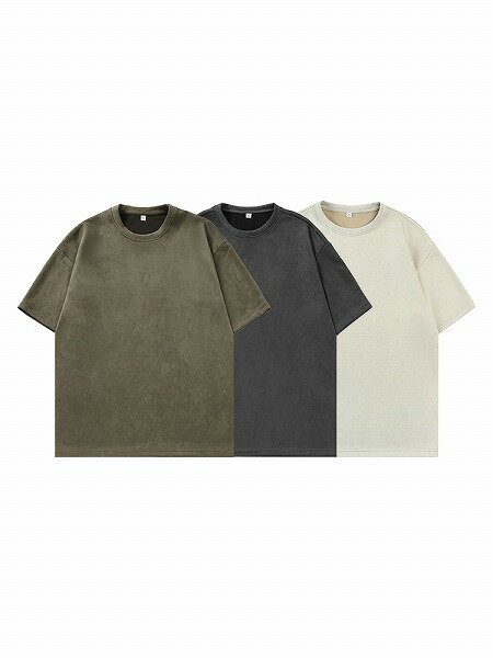 メンズ ラウンドネック スエード 無地 半袖Tシャツ 男女兼用 カジュアル トップス 春夏 2024新作★全2色