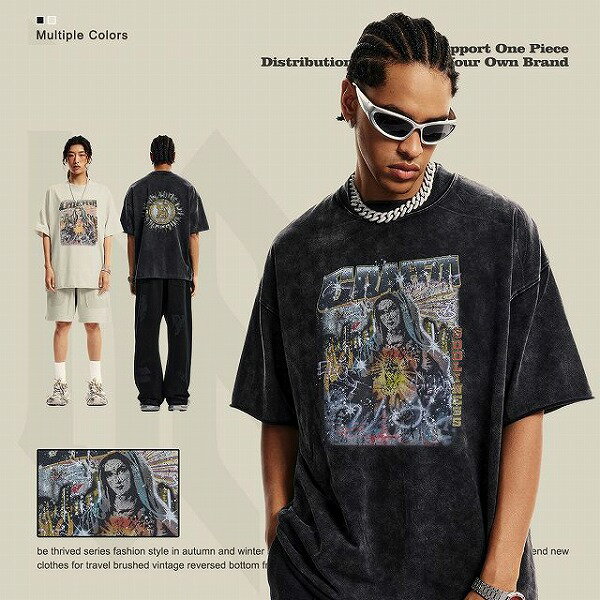 メンズファッション ビンテージ風 半袖Tシャツ 男女兼用 ストリート系 トップス 春夏 2024新作★全2色