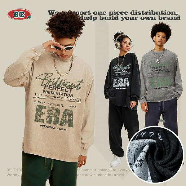 メンズ 生地270g ビンテージ風 長袖 Tシャツ 男女兼用 ストリート系 トップス 春秋 2024新作★全3色