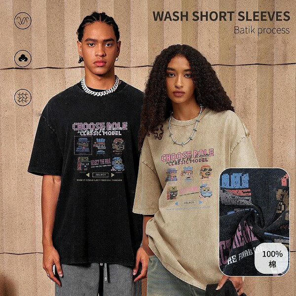 メンズファッション ビンテージ風 半袖Tシャツ 男女兼用 ストリート系 トップス 春夏 2024新作★全2色