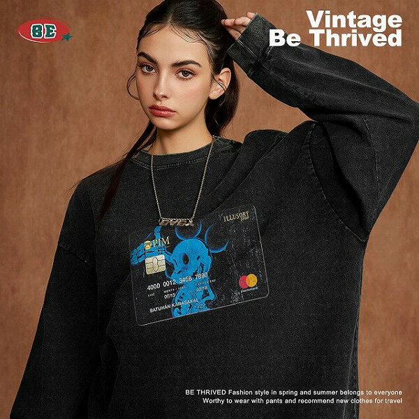 メンズ 生地270g ビンテージ風 長袖 Tシャツ 男女兼用 ストリート系 トップス 春秋 2024新作★