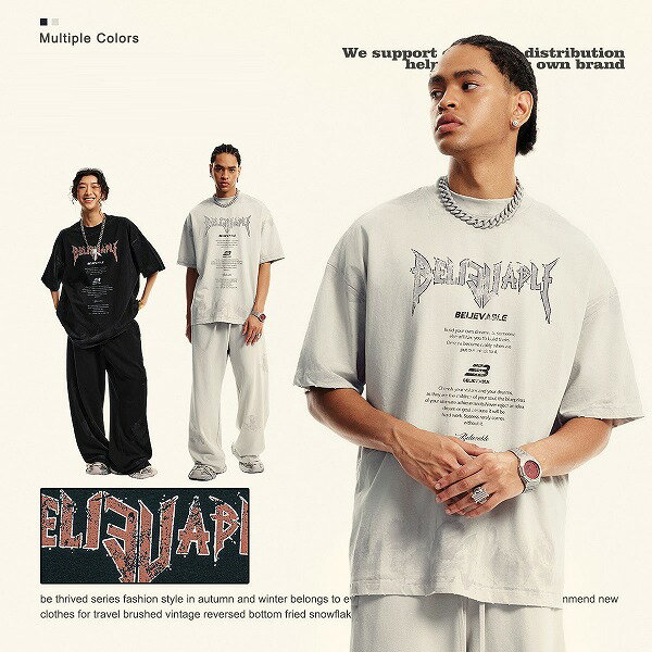 メンズファッション ビンテージ風 半袖Tシャツ 男女兼用 ストリート系 トップス 春夏 2024新作★全2色