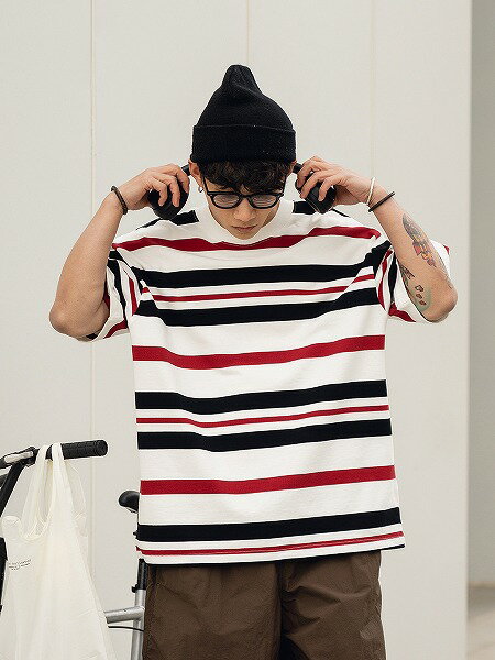 メンズファッション ボーダー柄 半袖Tシャツ 男女兼用 カジュアル トップス 春夏 2024新作★全2色