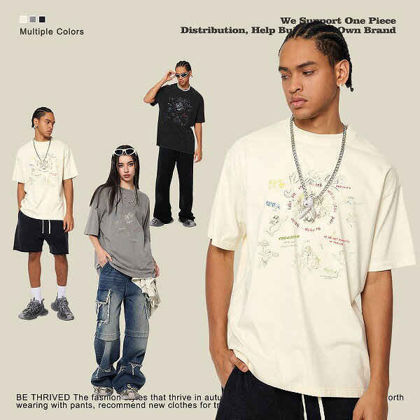 メンズファッション ビンテージ風 半袖Tシャツ 男女兼用 ストリート系 トップス 春夏 2024新作★全3色