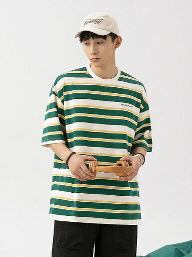 メンズファッション ボーダー柄 半袖Tシャツ 男女兼用 カジュアル トップス 春夏 2024新作★全3色 メンズファッション ボーダー柄 半袖Tシャツ 男女兼用 カジュアル トップス 春夏 2024新作★全3色