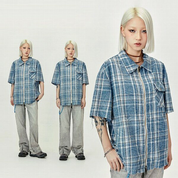 メンズファッション チェック柄 半袖シャツ 男女兼用 ストリート系 サマーアウター 春夏 2024新作★