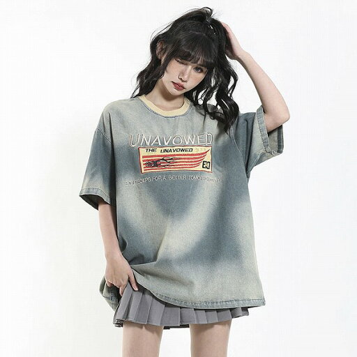 メンズ 刺繍入り デニム 半袖Tシャツ 男女兼用 ストリート系 トップス 春夏 2024新作★全3タイプまとめ メンズ 刺繍入り デニム 半袖Tシャツ 男女兼用 ストリート系 トップス 春夏 2024新作★全3タイプまとめ