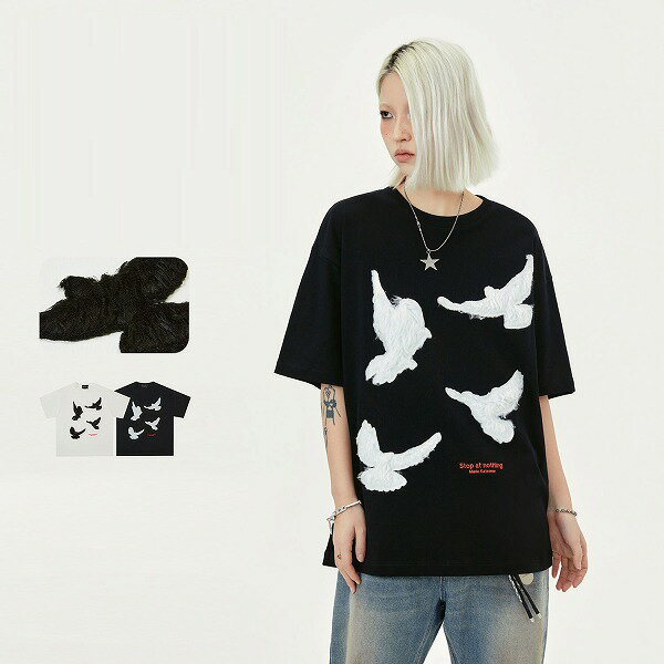 メンズファッション 刺繍入り 半袖Tシャツ 男女兼用 ストリート系 トップス 春夏 2024新作★全2色