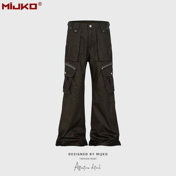 メンズ 多機能ポケット付き ワークパンツ 男女兼用 ストリート系 ベルボトム 春秋 2024新作★全2色