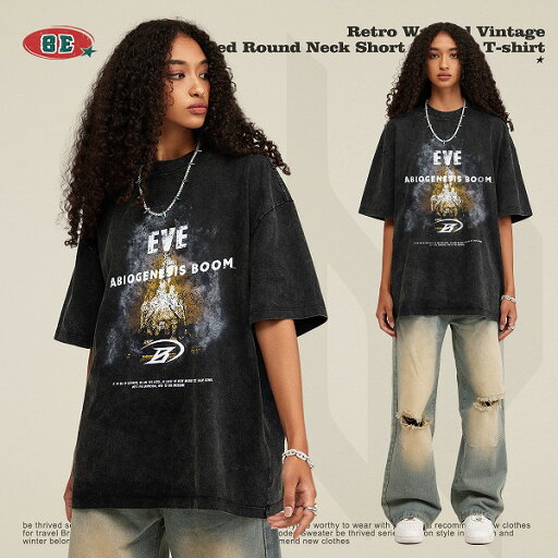 メンズファッション ビンテージ風 半袖Tシャツ 男女兼用 ストリート系 トップス 春夏 2024新作★ メンズファッション ビンテージ風 半袖Tシャツ 男女兼用 ストリート系 トップス 春夏 2024新作★