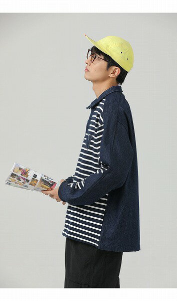 メンズファッション ボーダー柄 長袖 ポロシャツ 男女兼用 ストリート系 トップス 秋冬 2023新作★全2色