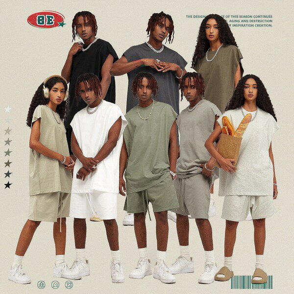 メンズファッション 無地 タンクトップ 男女兼用 ハーフパンツ セットアップ 春夏 2024新作★全8色