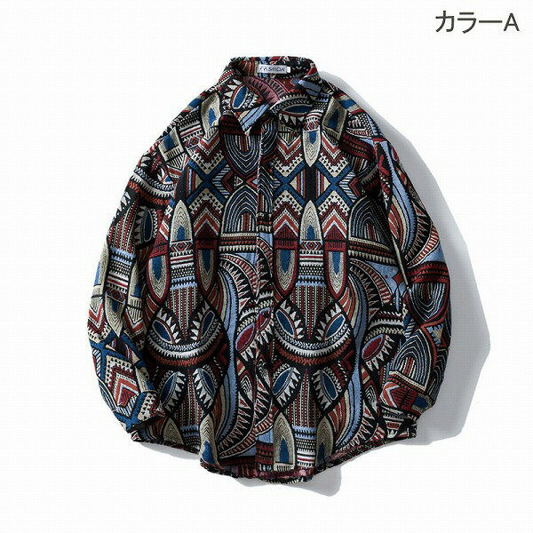 楽天ドレミファソラ・ねこメンズファッション エスニック柄 長袖シャツ 男女兼用 ストリート系 アウター 秋冬 2022新作★全4色