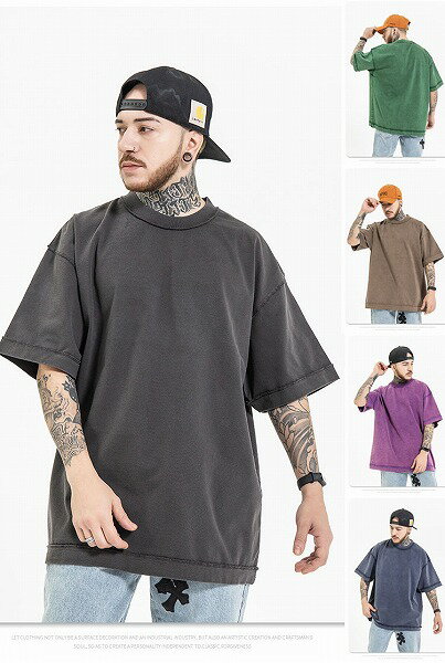 メンズファッション オーバーサイズ 無地 綿製半袖Tシャツ ストリート系トップス 2021新作 春夏★全5色