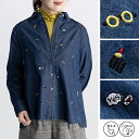 NEW【綿100% 】刺繍デニムブラウス チュニック デニム トップス 刺しゅう 刺繍 羽織 シャツ(4)