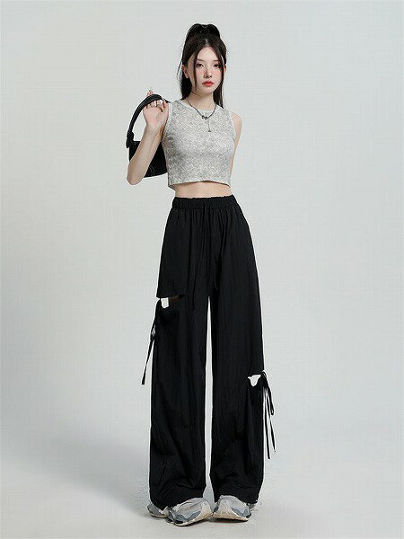 エレガント おしゃれ韓国系 カジュアル系 リボン ロングパンツ