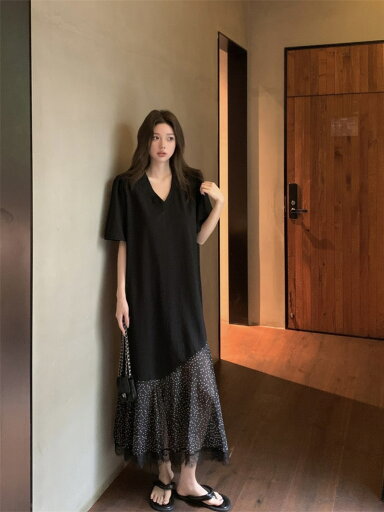INS 気質 韓国系 カジュアル系 おしゃれ ロング ワンピース INS 気質 韓国系 カジュアル系 おしゃれ ロング ワンピース