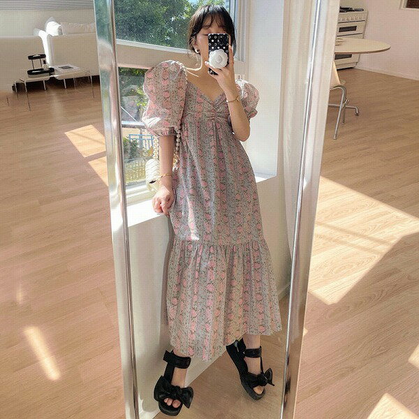 気質 韓国系 カジュアル系 おしゃれ chic 花柄 ワンピース