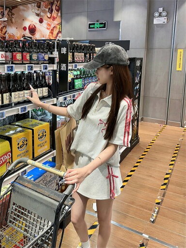 絶対欲しい おしゃれ リボンPOLOトップス/スカート セットアップ 絶対欲しい おしゃれ リボンPOLOトップス/スカート セットアップ