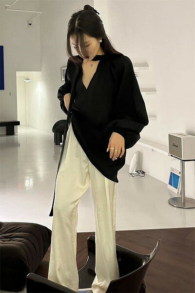 気質 レトロ おしゃれ カジュアル トップス ロング シャツ/ブラウス