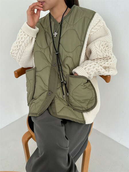 レーシング 長袖 デコレーション ニット切り替え ダウンジャケット/綿コート