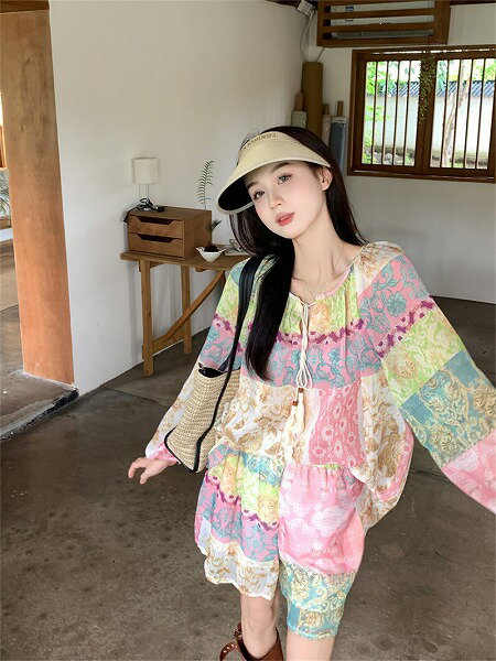 カジュアル 気質 花柄 シャツ+パンツ カジュアルセットアップ