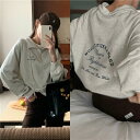 レトロ ゆったり 長袖 プリント 配色 アルファベット プルオーバー スウエット