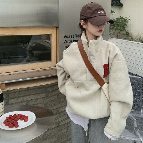 レトロ プルオーバー スタンドカラー ポーラー フリース トレーナー