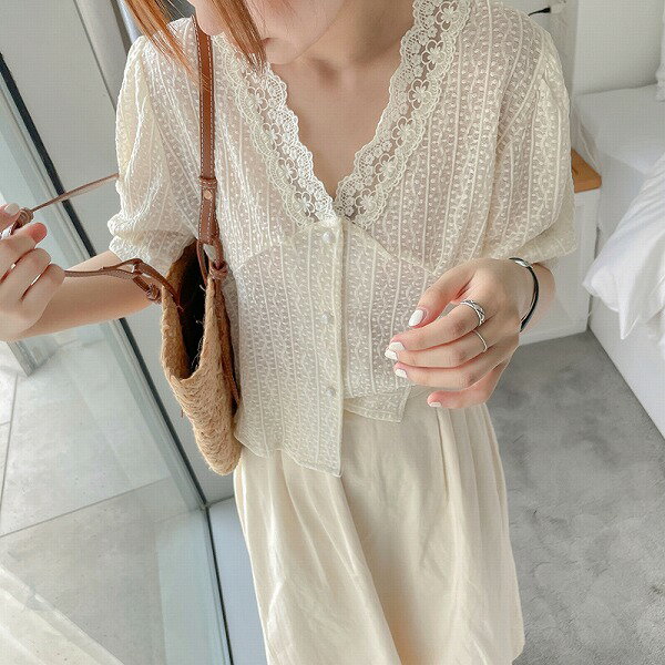 気質 宮廷風 刺&#32353; レース透かし彫り 短袖 無地 シャツ/ブラウス