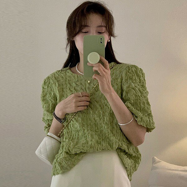 カジュアル シンプル ゆったり 半袖 ラウンドネック 夏 シャツ/ブラウス