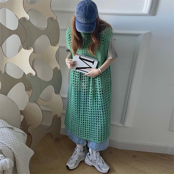 気質 レーシング ノースリーブ ニットワンピース スタックスリット