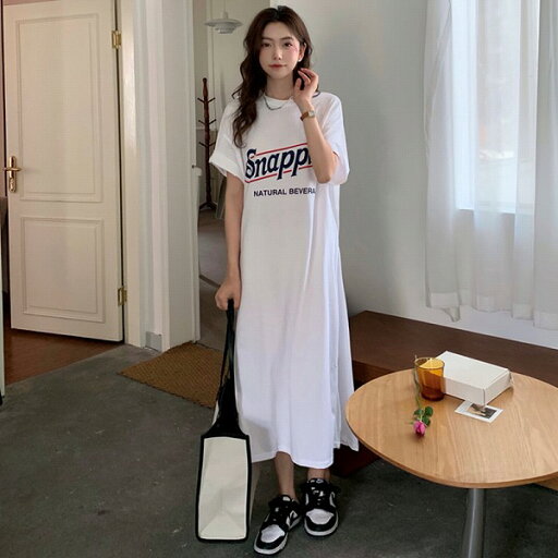 レイジー風 5分袖 ラウンドネック プリント 配色 アルファベット ロングTシャツ レイジー風 5分袖 ラウンドネック プリント 配色 アルファベット ロングTシャツ