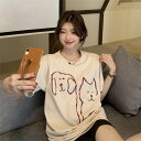 スリット 半袖 ラウンドネック プリント カートゥーン 夏 Tシャツ/ポロシャツ