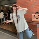 シンプル ゆったり 半袖 ラウンドネック プルオーバー 模様 夏 Tシャツ