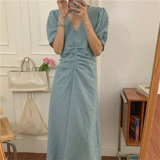 気質 シンプル 半袖 Vネック ダイヤ柄 着丈 ロング 夏 カジュアルワンピース 気質 シンプル 半袖 Vネック ダイヤ柄 着丈 ロング 夏 カジュアルワンピース