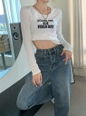 気質 カジュアル レイジー風 長袖 ラウンドネック Tシャツ