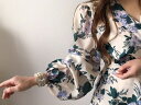 超気質 花柄 長袖 ドレス 蝶結び飾り チュニック ワンピース エレガント レディース