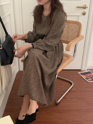 気質 初秋 花柄 ベルト チュニックロングワンピース ラウンドネック レディース 韓国系 気質 初秋 花柄 ベルト チュニックロングワンピース ラウンドネック レディース 韓国系