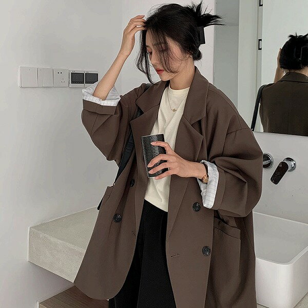 気質 優しい 初秋 デザイン性 シャツコート ダブルブレスト トレンチコート 韓国系 通勤