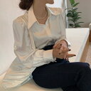 気質 個性的 設計感 つやがある繻子 パフスリーブ シングルブレスト ブラウス トップス