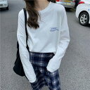 初秋 プリント シンプル長袖Tシャツ カジュアル トップス ゆったり ゆったり 体型カバー