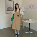 可愛い スウィート ノースリーブ サロペットスカート ロング台型スカート 韓国系