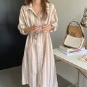 気質 初秋シングルブレスト ブラウス ゆったり 体型カバー チュニック ロングワンピース
