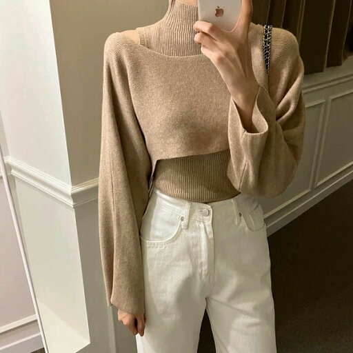 レトロ chic 韓国ファッション タンクトップ カットソー+ ブラウス セット レトロ chic 韓国ファッション タンクトップ カットソー+ ブラウス セット