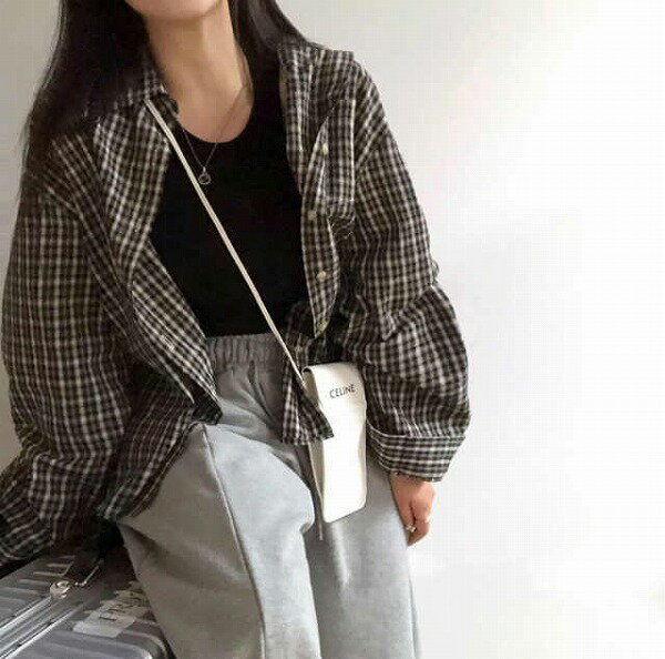 折り襟 人気 チェック柄 ワンマイルウェア ブラウス 全3色